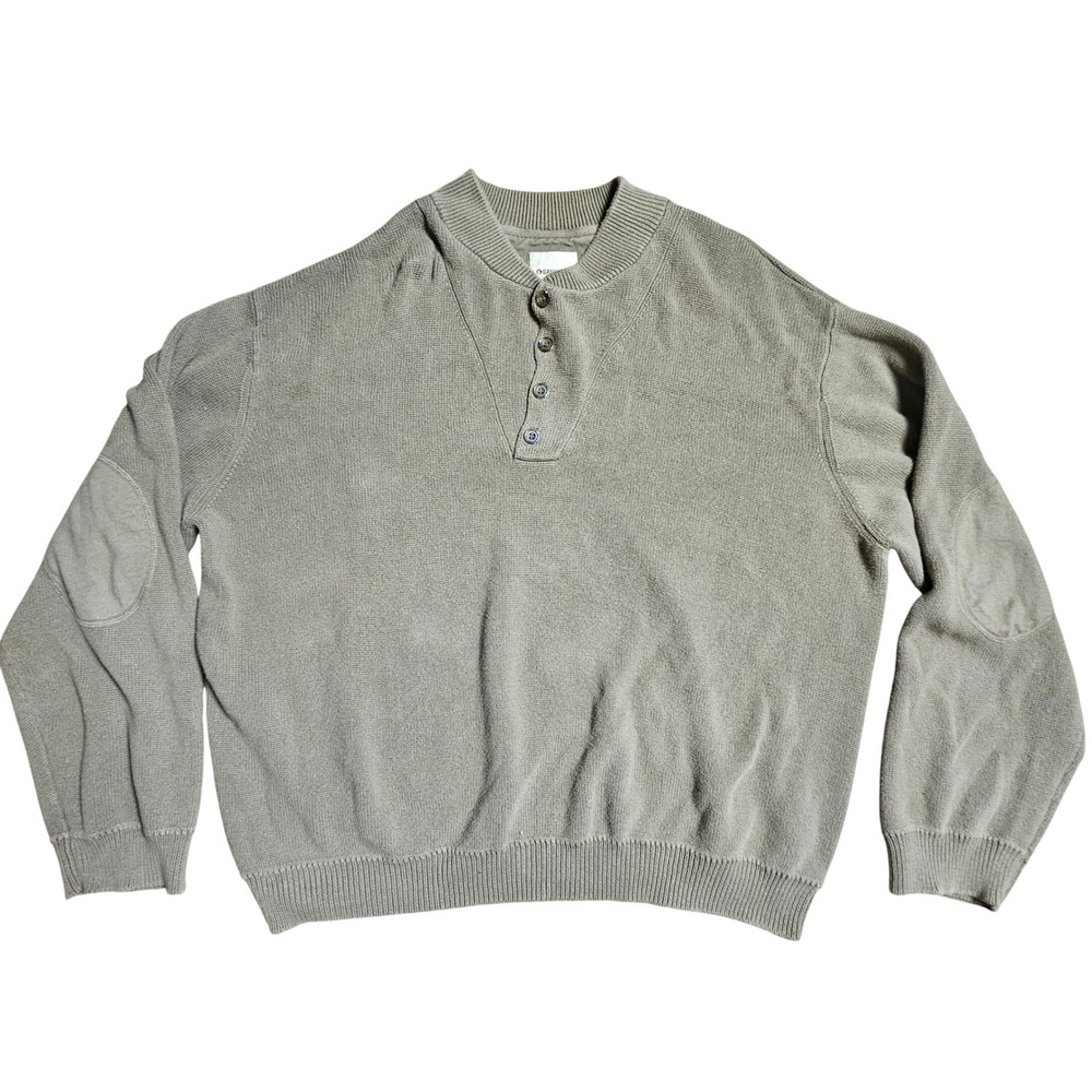 Gander Mountain Henley Pullover Sweater‎ Cotton Elbow Patch 2XL Olive Ivy League